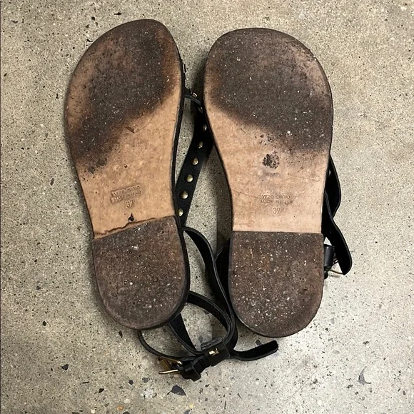 Golden Goose Black Leather Studded T-Strap Sandals - Picture 2 of 2